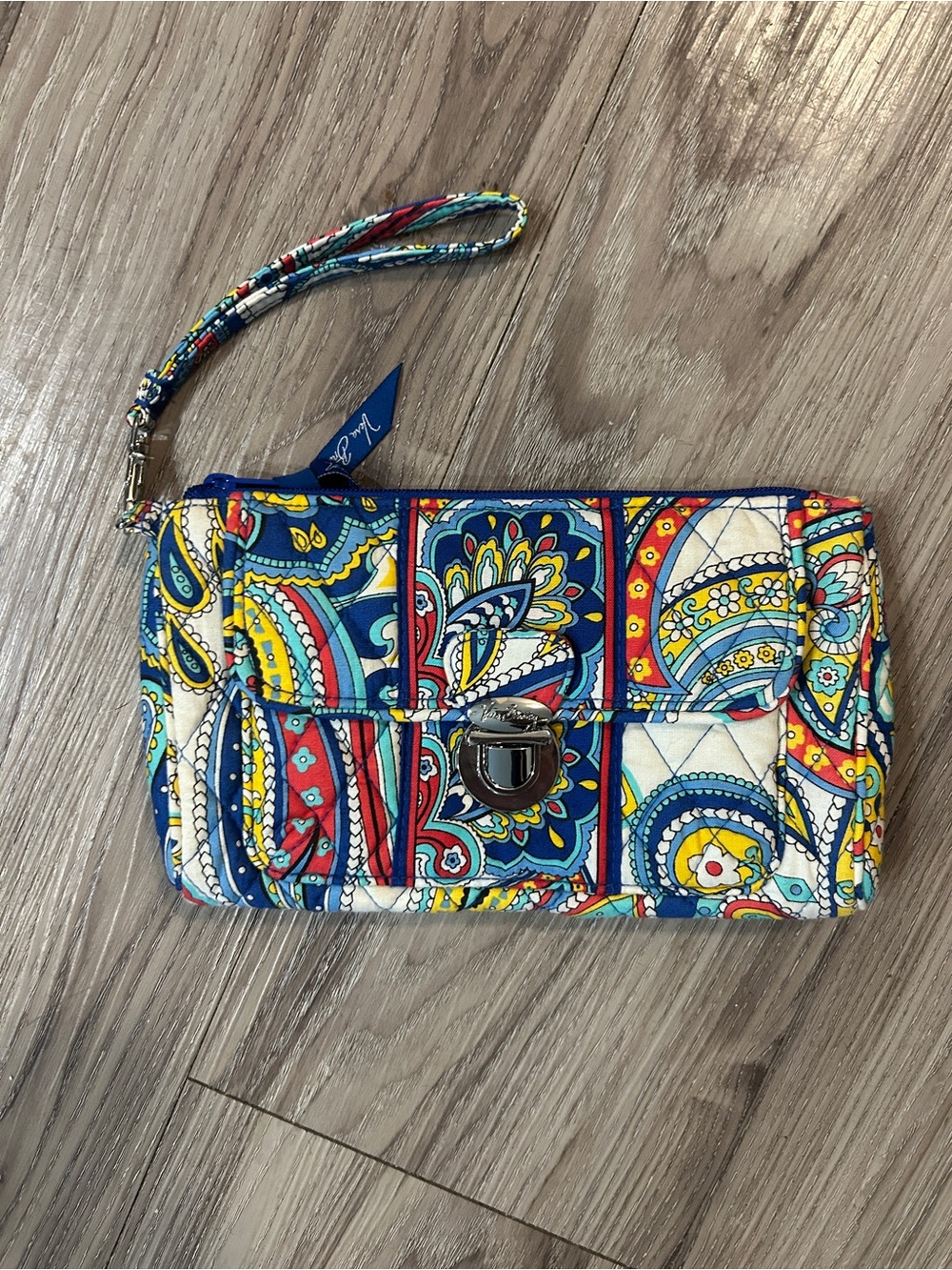 Vera Bradley Blue Multi Quilted Wristlet Wallet Big EUC